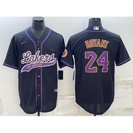 Men's Los Angeles Lakers #24 Kobe Bryant Black Cool Base Stitched Baseball Jersey