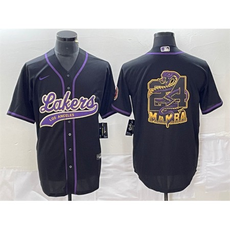 Men's Los Angeles Lakers Black #24 Mamba Big Logo Cool Base Stitched Baseball Jersey