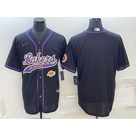 Men's Los Angeles Lakers Blank Black With Patch Cool Base Stitched Baseball Jersey