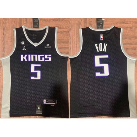 Men's Sacramento Kings #5 De'Aaron Fox Black No.6 Patch Stitched Jersey