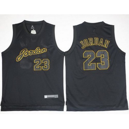 Bulls #23 Michael Jordan Black(Gold No.) Anniversary Stitched NBA Jersey