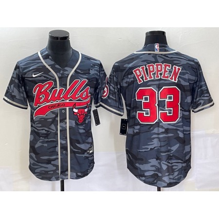 Men's Chicago Bulls #33 Scottie Pippen Gray Camo Cool Base Stitched Baseball Jersey