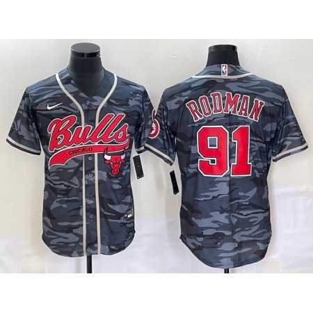 Men's Chicago Bulls #91 Dennis Rodman Gray Camo Cool Base Stitched Baseball Jersey