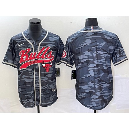 Men's Chicago Bulls Blank Gray Camo Cool Base Stitched Baseball Jersey