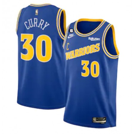 Men's Golden State Warriors #30 Stephen Curry Royal With No.6 Patch Stitched Jersey