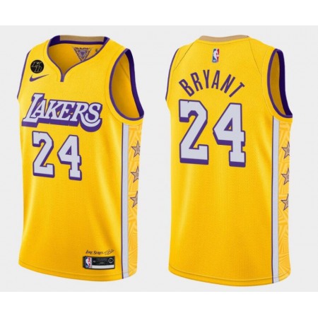 Men's Los Angeles Lakers #24 Kobe Bryant With Kobe Patch Gold Stitched Jersey