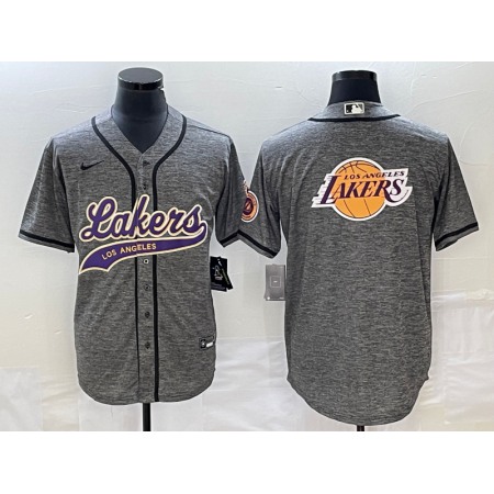 Men's Los Angeles Lakers Gray Team Big Logo Cool Base With Patch Stitched Baseball Jersey