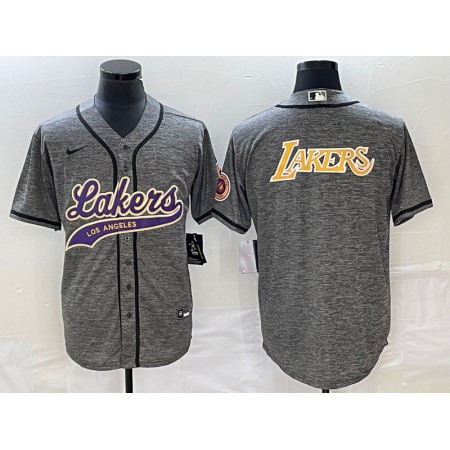 Men's Los Angeles Lakers Gray Team Big Logo Cool Base With Patch Stitched Baseball Jersey