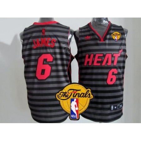 Heat #6 LeBron James Black/Grey Groove Finals Patch Stitched NBA Jersey