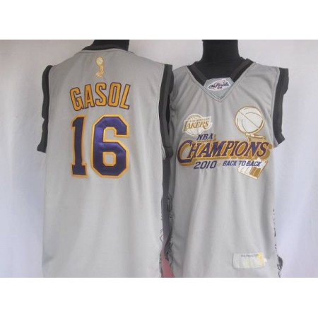 Lakers #16 Pau Gasol Grey 2010 Finals Champions Stitched NBA Jersey