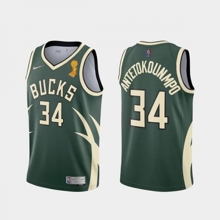 Men's Milwaukee Bucks #34 Giannis Antetokounmpo 2021 Green Finals Champions Stitched Basketball Jersey