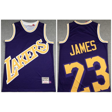 Men's Los Angeles Lakers #23 LeBron James Purple Big Face Stitched Jersey