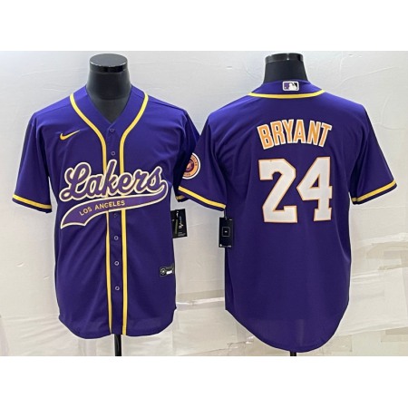 Men's Los Angeles Lakers #24 Kobe Bryant Purple Cool Base Stitched Baseball Jersey