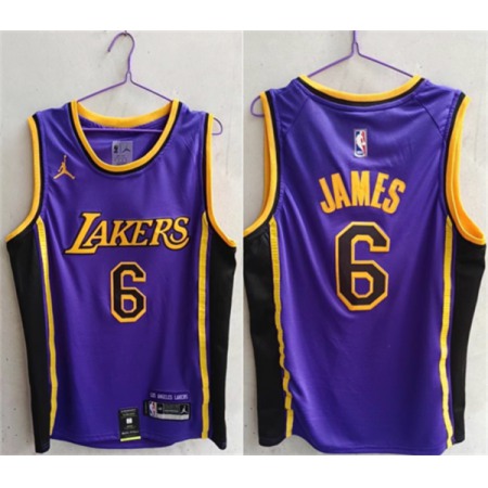 Men's Los Angeles Lakers #6 LeBron James Purple Stitched Basketball Jersey