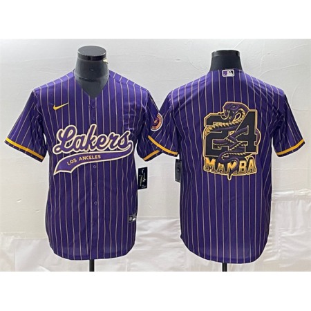 Men's Los Angeles Lakers Purple #24 Mamba Big Logo Cool Base Stitched Baseball Jersey