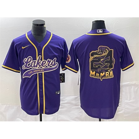 Men's Los Angeles Lakers Purple #24 Mamba Big Logo Cool Base Stitched Baseball Jersey