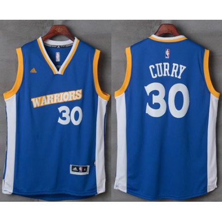 Warriors #30 Stephen Curry Royal Stretch Crossover Stitched NBA Jersey