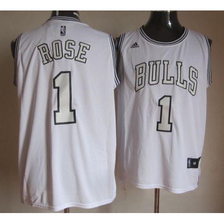 Bulls #1 Derrick Rose White On White Stitched NBA Jersey