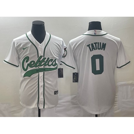 Men's Boston Celtics #0 Jayson Tatum White Stitched Baseball Jersey