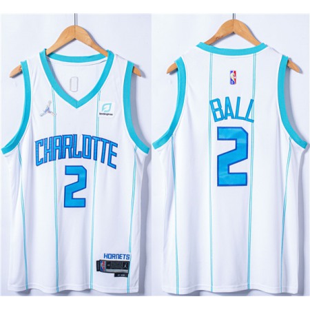 Men's Charlotte Hornets #2 LaMelo Ball White 75th Anniversary Stitched NBA Jersey