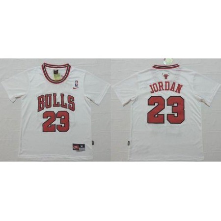 Bulls #23 Michael Jordan White Short Sleeve Stitched NBA Jersey