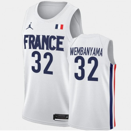 Men's #32 Victor Wembanyama White FR Stitched Basketball Jersey