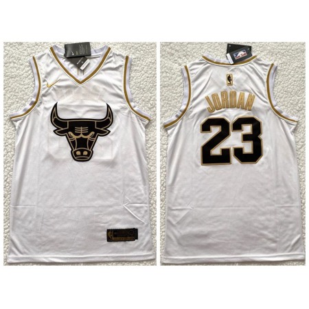 Men's Chicago Bulls #23 Michael Jordan White Gold Edition Stitched Jersey