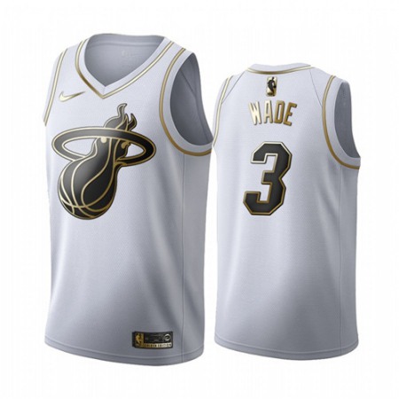 Men's Miami Heat #3 Dwyane Wade White Golden Edition Stitched NBA Jersey