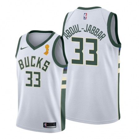 Men's Milwaukee Bucks #33 Kareem Abdul-Jabbar 2021 White Finals Champions Stitched Basketball Jersey