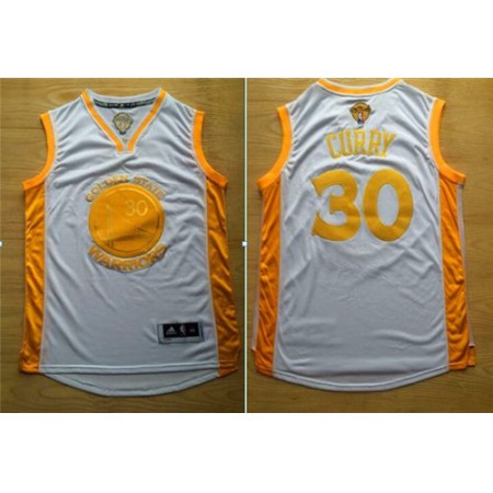 Warriors #30 Stephen Curry White(Gold No.) Stitched NBA Jersey