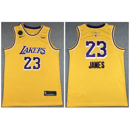 Men's Los Angeles Lakers #23 LeBron James Yellow With KB Patch Stitched Jersey