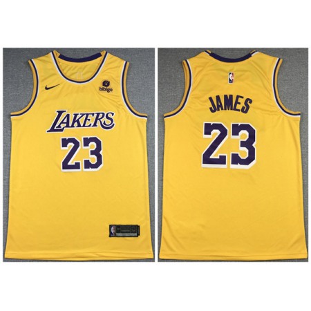 Men's Los Angeles Lakers #23 LeBron James "bibigo" Yellow Stitched Basketball Jersey