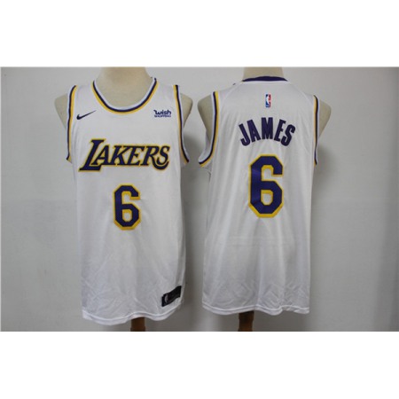 Men's Los Angeles Lakers #6 LeBron James White Stitched Basketball Jersey