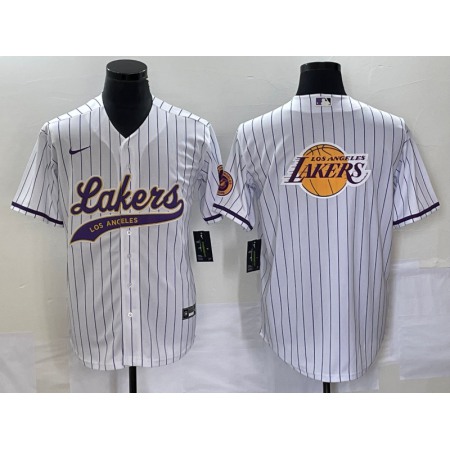 Men's Los Angeles Lakers White Team Big Logo Cool Base With Patch Stitched Baseball Jersey