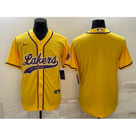 Men's Los Angeles Lakers Blank Yellow Cool Base Stitched Baseball Jersey