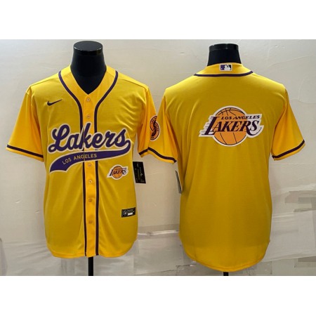 Men's Los Angeles Lakers Yellow Team Big Logo With Patch Cool Base Stitched Baseball Jersey