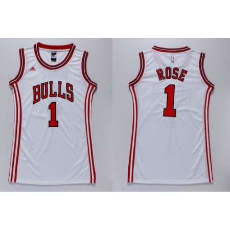 Bulls #1 Derrick Rose White Women's Dress Stitched NBA Jersey