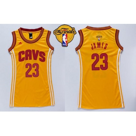 Cavaliers #23 LeBron James Gold The Finals Patch Women's Dress Stitched NBA Jersey