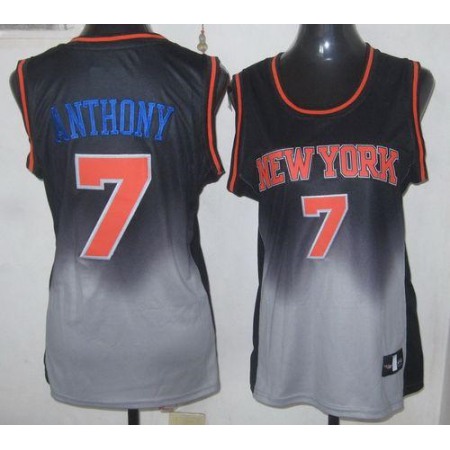 Knicks #7 Carmelo Anthony Black/Grey Women's Fadeaway Fashion Stitched NBA Jersey