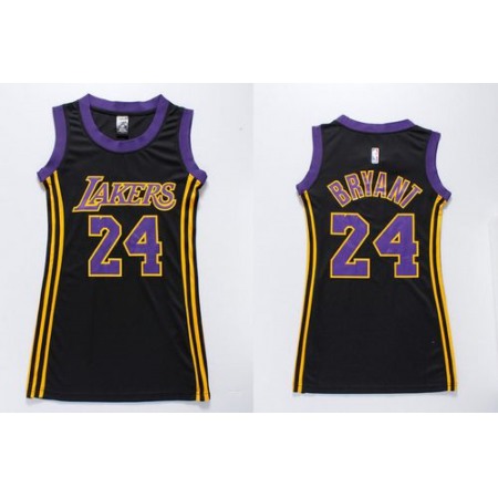 Lakers #24 Kobe Bryant Black(Purple No.) Women's Dress Stitched NBA Jersey