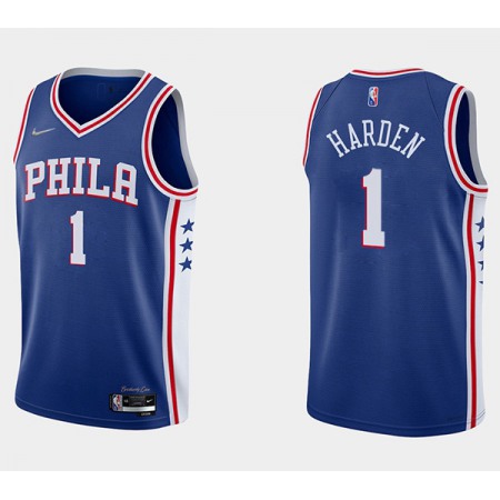 Youth Philadelphia 76ers #1 James Harden Royal Icon Edition Swingman Stitched Jersey