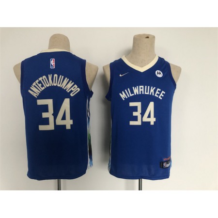 Youth Milwaukee Bucks #34 Giannis Antetokounmpo Blue 2022/23 City Edition Stitched Basketball Jersey