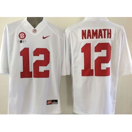 Crimson Tide #12 Joe Namath White 2016 College Football Playoff National Championship Patch Stitched NCAA Jersey