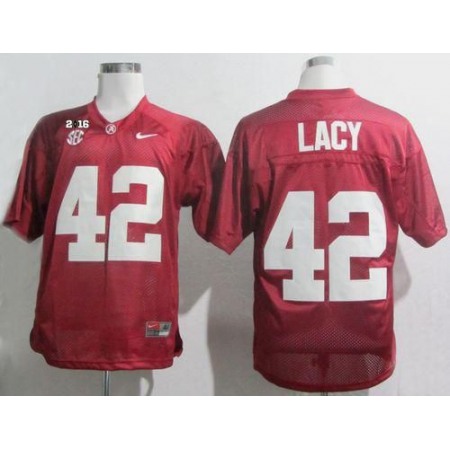 Crimson Tide #42 Eddie Lacy Red SEC & 2016 College Football Playoff National Championship Patch Stitched NCAA Jersey