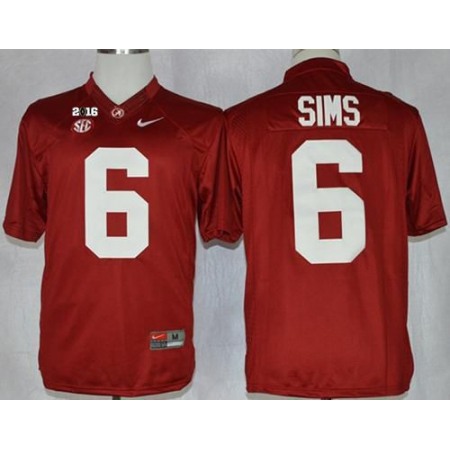 Crimson Tide #6 Blake Sims Red Limited 2016 College Football Playoff National Championship Patch Stitched NCAA Jersey