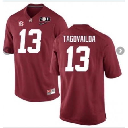 Men's Alabama Crimson Tide #13 Tua Tagovailoa Red 2018 Patch Stitched NCAA Jersey