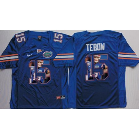 Gators #15 Tim Tebow Blue Player Fashion Stitched NCAA Jersey