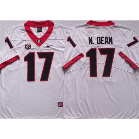 Men's Georgia Bulldogs #17 N.DEAN White College Football Stitched Jersey