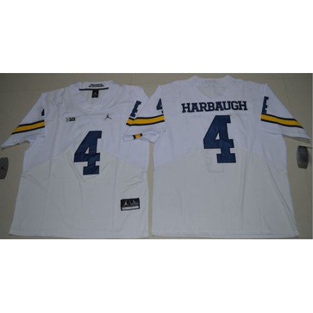 Wolverines #4 Jim Harbaugh White Jordan Brand Elite Stitched NCAA Jersey