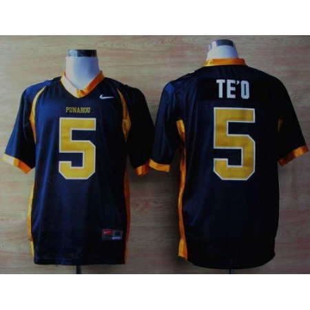 Fighting Irish #5 Manti Te'o Navy Blue Punahou High School Stitched NCAA Jersey